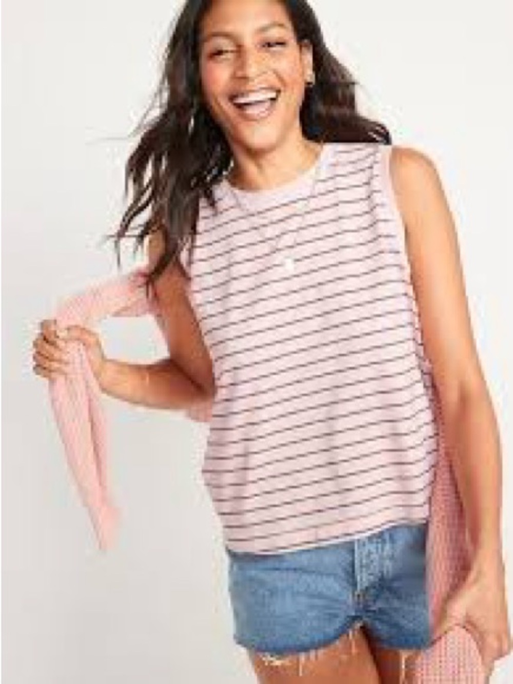 Old Navy Pink Striped Sleeveless Tank Top